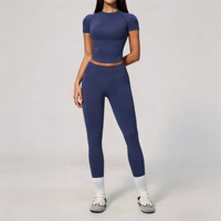 Ensemble de sport personnalisé GH avec logo, pour femme, coupe ajustée, contrôle du ventre, manches courtes, séchage rapide, fitness en plein air, léger, ensemble de yoga