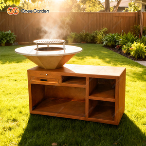 Barbecue au charbon de bois en acier Corten CneeGarden, barbecue moderne pour l'extérieur avec armoire de rangement - Product Image 4