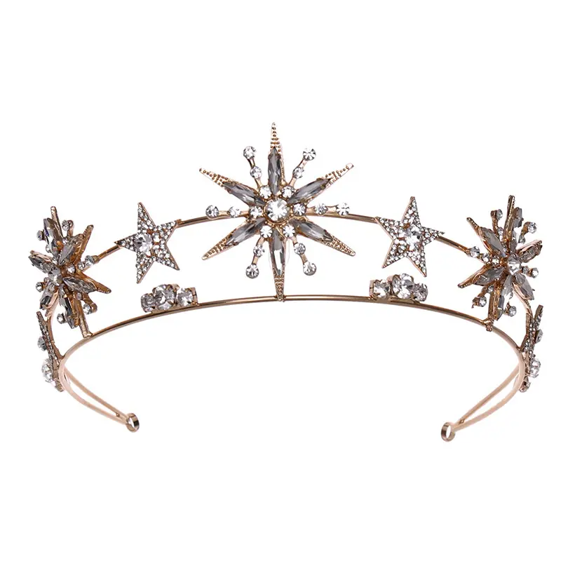 En çok satan romantik kristal Rhinestone Tiaras düğün kron yıldız bantlar Tiaras gelin başlığı kadın kızlar şapkalar kron