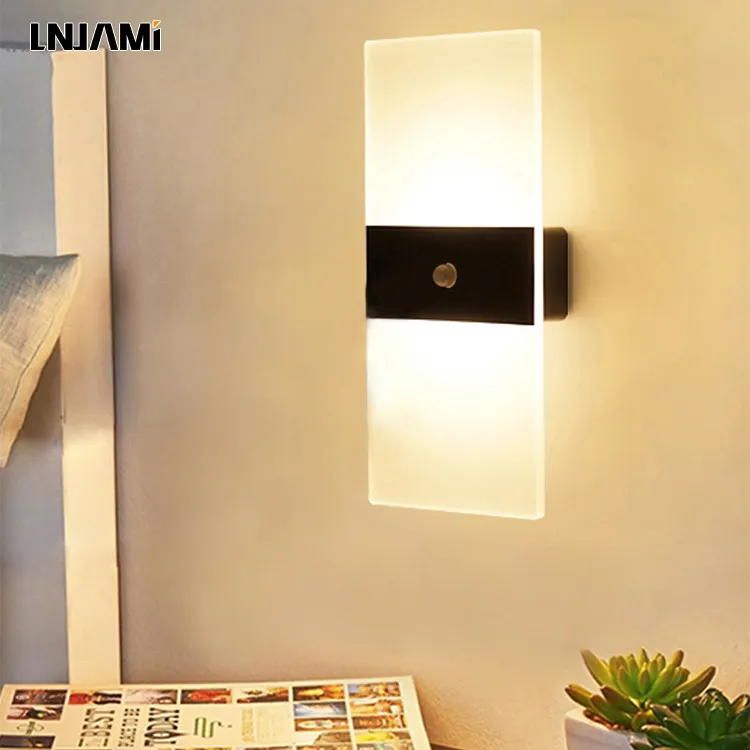 LNJAMI PIR Motion Sensor Smart Wall Lamp Indoor Bedroom LED Wall Lights With Magnetic USB Rechargeable Battery Operated