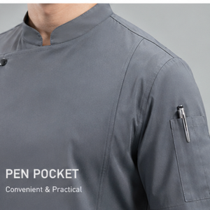 Nouvelle combinaison de chef super-élastique et ajustée pour homme, à manches courtes, respirante, en polyester gaufré, pour la <span class=keywords><strong>restauration</strong></span> et la cuisine - Product Image 5