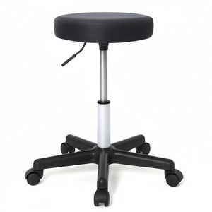 Tabouret roulant noir encre, chaise de bureau pivotante réglable en hauteur, design contemporain, structure en acier, base en plastique - Product Image 1