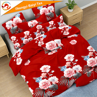 Draps plats en polyester/coton pour hôtel, 300 fils, jetables, motif végétal, ensembles de literie pour lit double, vente en gros