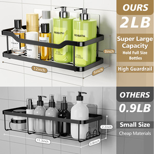 Bathroom <b>Storage</b> Rack Set 2 Tier Wall Mounted Black Durable <b>Shower</b> Organizer Shelf for Bathroom - Product Image 2