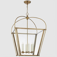 Lanterne suspendue moderne en laiton antique américain, lampe en bronze, verre transparent, éclairage suspendu d'intérieur, grande lanterne carrée Riverside