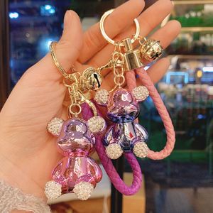 Fashion Cartoon Cute Electroplated Bear Doll 3D Teddy Bear Keychain Leather <b>Rope</b> Wristband Cute Bear Key Chain Bag Charm Pendant - Product Image 4
