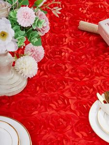 <strong>Red</strong> <strong>Table</strong> Cloth Rosette <strong>Tablecloth</strong> 3D Floral Satin <strong>Table</strong> Cloth for Wedding Banquet Party Baby Shower Sweet Cake Birthday - Product Image 4