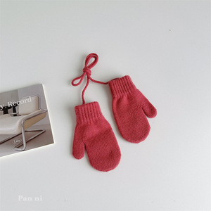1-4 ans Enfants Petite Fille Garçon Hiver Chaud Plein Doigt Uni Tricoté Halter Gants Mitaines pour Usage Quotidien Extérieur - Product Image 4
