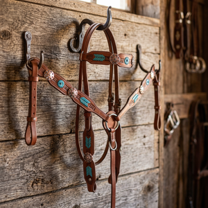 Western Tack Set Headstall Breastcollar Reins Saddle Genuine Leather Durable High Quality Complete <b>Equestrian</b> Gear - Product Image 3