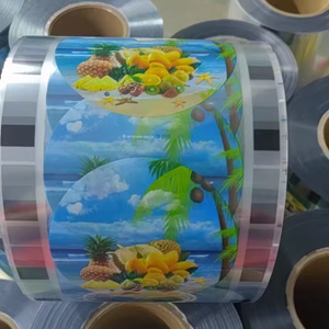Rollo de película de envasado de alimentos y bebidas personalizado bajo MOQ Logotipo de grado alimenticio película de sellado de taza impresa para agua Mineral café y jugo - Product Image 1