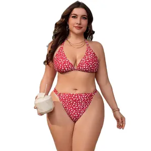 2024 nuovo costume da bagno europeo e americano grande donna con stampa divisa Bikini Sexy gitl tinta unita plus Size costume da bagno