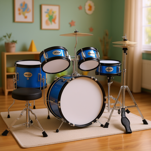 Batterie de percussions junior bleue 5 pièces pour enfants avec grosse caisse de 14 pouces, kit de percussion en plastique bleu ciel pour débutants - Product Image 2