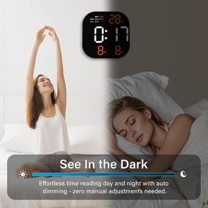 Đồng hồ treo tường kỹ thuật số với màn hình LED lớn, độ sáng tự động, nhiệt độ, ngày và ngày trong tuần, từ xa - Product Image 2