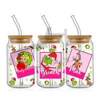 Haute qualité UV DTF tasse Wrap transferts 16oz animé film personnages autocollant pour tasses Libbey verre gobelet tasse
