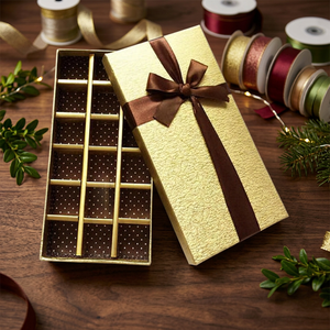 Aseptic Metallic Embossed Handmade Art Paper Chocolate <b>Boxes</b> with Gold Foil Glossy Lamination and UV Coating for 9 Chocolates - Product Image 2