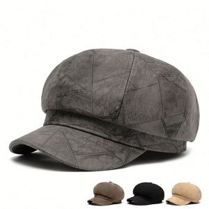 แฟชั่นฤดูใบไม้ร่วงฤดูหนาวปี 2024 หมวกแก๊ปสไตล์นิวส์บอยสำหรับผู้หญิง หมวกเบเร่ต์หนัง PU สไตล์อังกฤษ - Product Image 2