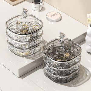 Multi Layer Rotating Jewelry Box Oval Transparent Gray With Dividers For Earrings <b>Necklaces</b> Hair Accessories <b>Storage</b> Organize - Product Image 2