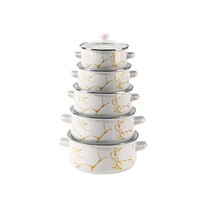 Ensemble de 5 casseroles en émail avec couvercle en verre, design moderne et simple, compatibilité universelle avec les cuisinières
