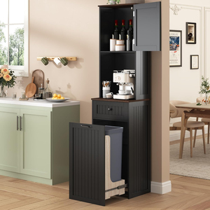 Mobiletto Estraibile per Pattumiera con Presa di Corrente, Contenitore per Rifiuti in Legno Alto 180 cm per Cucina e Lavanderia con Vano Portaoggetti - Product Image 1