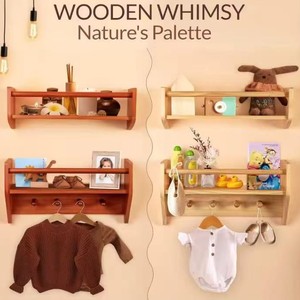 Étagère de rangement murale en bois à 2 niveaux, finition laquée, organiseur de vêtements pour chambre à coucher, salon, décoration intérieure - Product Image 1