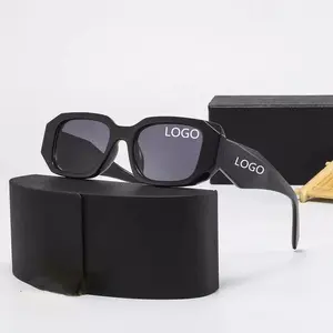 Kacamata hitam persegi retro desainer mewah QSKY 2023 kacamata hitam segi enam merek terkenal logo khusus persegi panjang Vintage Lunette De Sol