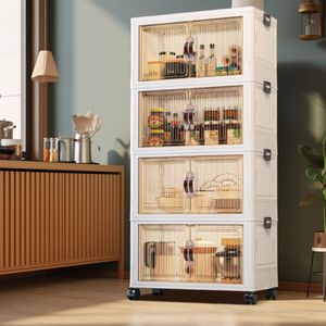 Kitchen Storage Cabinet 4 Tier With Glass Doors Multi Function Pantry Organizer For Kitchen Living Room - Product Image 2