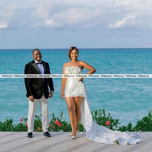 Customized Mini Flowers Satin <strong>Weding</strong> <strong>Dress</strong> Sheath Strapless Above Knee Short Beach Bride Party Gowns Vestidos De Novia 2025 - Product Image 5