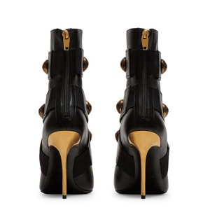 Large Size 45 Retro Metal Ornaments Women Pointy Toe Ankle <b>Boots</b> Wide Fit High Heels Shoes Stiletto Short Dress Pumps - Product Image 6