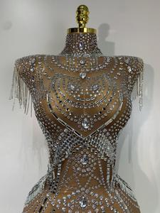 Vestido de Noche de Poliéster con Pedrería Brillante, Traje de Cantante para Escenario, Vestido de Gala de Lujo para Fiesta de Cumpleaños, Bailarina de Club Nocturno - Product Image 4