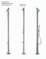 Colonne de douche extérieure autoportante en acier inoxydable SUS304 de qualité supérieure, design moderne, finition brossée, ensemble de douche pour piscine et plage