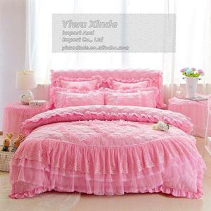 Parure <span class=keywords><strong>de</strong></span> <span class=keywords><strong>lit</strong></span> 6 pièces style <span class=keywords><strong>princesse</strong></span> avec jupe <span class=keywords><strong>de</strong></span> <span class=keywords><strong>lit</strong></span>, imprimé réactif respirant et brodé, matelassée décorative - Product Image 3