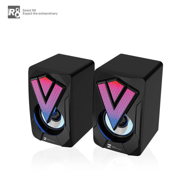 R8 2024 Factory Wholesale Wired USB Power Computer Sound System 2.0 Wired RGB Game Music Player Subwoofer PC Speaker