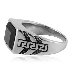 yunnique Men's <b>Titanium</b> Steel <b>Ring</b> Black Agate Square Geometric Design Retro Punk Style Bezel Setting Gift Jewelry - Product Image 4