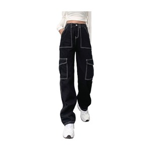 Vendita calda nuova moda donna estate Streetwear Jeans larghi a vita media <span class=keywords><strong>pantaloni</strong></span> dritti in Denim <span class=keywords><strong>con</strong></span> tasche a gamba larga <span class=keywords><strong>pantaloni</strong></span> Cargo - Product Image 5