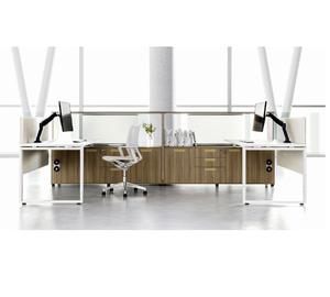 Bureau modulaire convertible moderne 6 places, design en panneaux de bois pour poste de travail en coworking en espace ouvert, mobilier commercial - Product Image 4