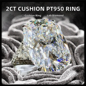 Bague de fiançailles solitaire classique personnalisée MSR-1837 PT950 avec diamant de laboratoire taille coussin 2 carats F VS1 certifié IGI - Product Image 2