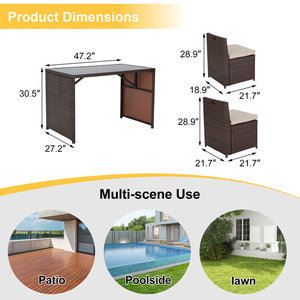 Juego de Mesa y Sillas Rectangulares de Mimbre Tejido a Mano, Diseño Moderno que Ahorra Espacio, Muebles de Jardín para Exteriores - Product Image 4