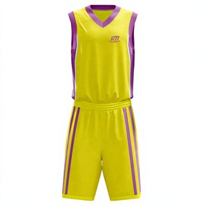 Ensemble d'uniformes de basketball LONG MISSION INDUSTRY jaune et violet, impression par sublimation, respirant, 100 % polyester, adulte unisexe, broderie - Product Image 1