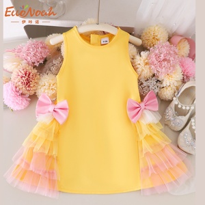 Abito Estivo 2026 Nuovo per Bambine, Giallo Senza Maniche in <span class=keywords><strong>Tulle</strong></span>, <span class=keywords><strong>con</strong></span> Fiocco Decorativo, Vestito da Principessa in Rete Tutu per Bambine, per Uso Quotidiano - Product Image 1
