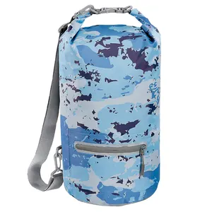 Supplier PVC Tarpaulin Custom Logo Blue Camo Printing Outdoor Sport Hiking Beach Waterproof Dry Bag Floating Ocean Pack