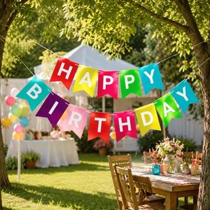 Petites décorations de fête en papier écologiques ajustables à suspendre, motif vague Joyeux Anniversaire, dorées - Product Image 4