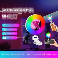 Lampu Isi RGB Model Jepit Ponsel, Ring Light Multi-warna, Suhu Warna Dapat Diatur 2700K-6500K, Cermin Rias, Kontrol Nirkabel, Portabel