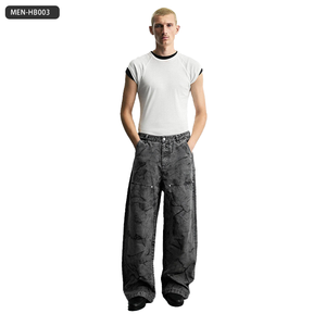 Pantalones de madera lavados con ondas de agua personalizados de alta calidad para Otoño/Invierno, pantalones casuales de carga arrugados de nuevo estilo callejero para hombres - Product Image 1