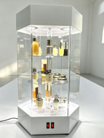 Vitrine rotative hexagonale en acrylique avec éclairage LED, verrouillable, pour comptoir, parfums, cosmétiques, bijoux