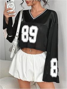 <strong>Custom</strong> Women's American Football Lone Sleeve Crop Top Sporty <strong>Number</strong> Mesh Cropped Jersey Y2K 90s V Neck Graphic Streetwear <strong>Tee</strong> - Product Image 3