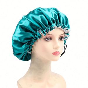 Bonnet en satin double couche ajustable avec logo personnalisé pour hommes et femmes, idéal pour les cheveux bouclés et les tresses - Product Image 2