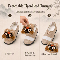 Sabots et mules de style chinois à tête de tigre pour femmes, faits à la main, en fourrure véritable, brodés, pantoufles sans talon, chaussures plates en tissu