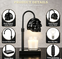 Lampe chauffe-cire en forme de crâne avec minuterie et variateur d'intensité, lampe chauffe-cire gothique en forme de crâne pour bougies en pot, hauteur réglable