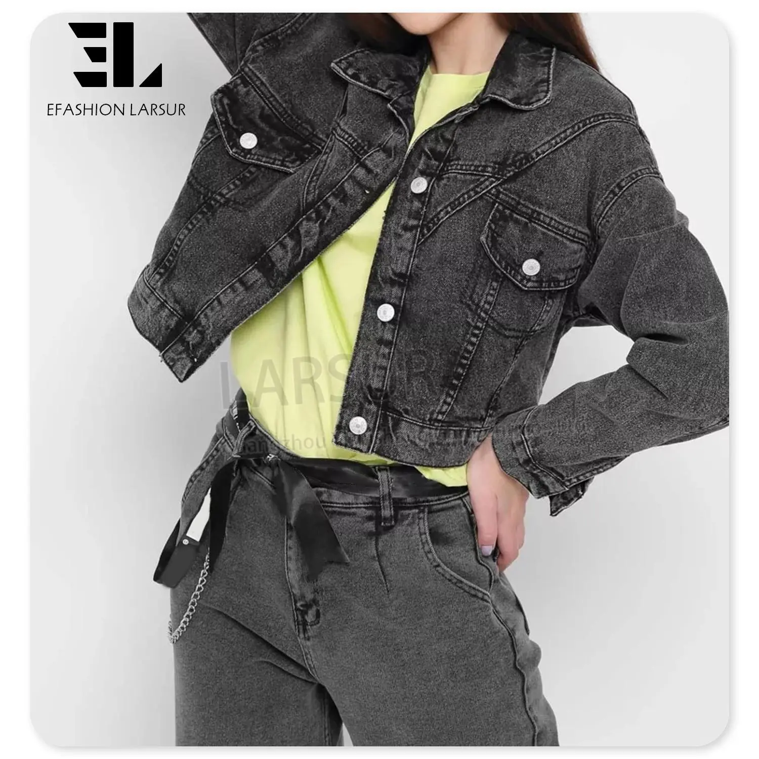 LARSUR xintang guangzhou denim jeans giacca produttore di fabbrica giacca di jeans corta lavata personalizzata donna donna giacca di jeans corta