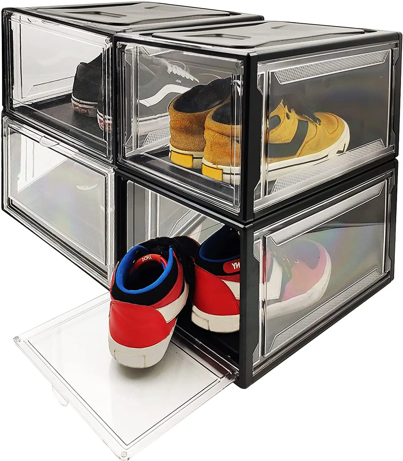 Plastic Sneaker Shoes Storage Box Organizer Plastic Stackable Shoe Box Case Home Drop Front Shoe Storage Container